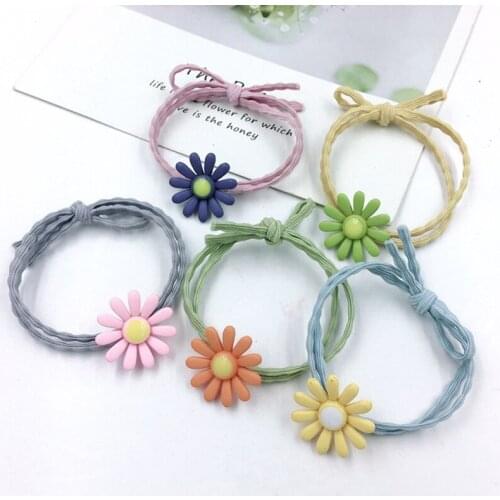 Childrens 5 Colors Small Cute Flower Hair Ring Temperament Hair Ball Lamb Hair Rope Tie Hair Rubber Band Hair Rope For Girls