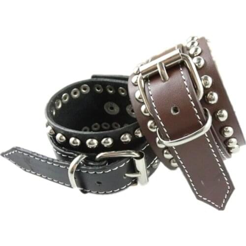 Double Color Punk Rock Rivets Hand Chain Leather Bracelet Metal belt buckle Men Women Leather Bracelets