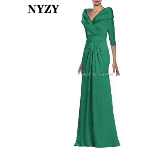 Elegant 3/4 Sleeves Green Mother of the Bride Dresses NYZY M331C Satin Wedding Party Dress Cocktail Evening vestidos formales