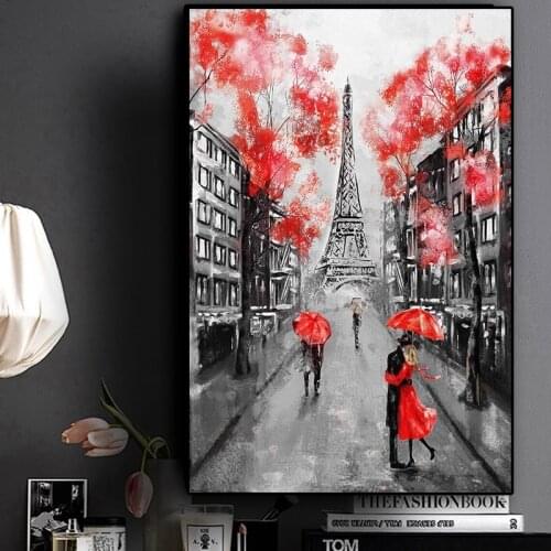 Canvas painting Nordic Couple France Paris Eiffel Tower Poster Prints Quadros Wall Art Picture Flowers Living Room Decor Cuadros