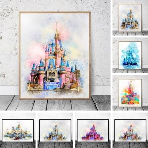 Disney Sleeping Beauty Magic Castle Canvas Painting Watercolor Prints and Posters Wall Art Picture for Living Room Decor Cuadros