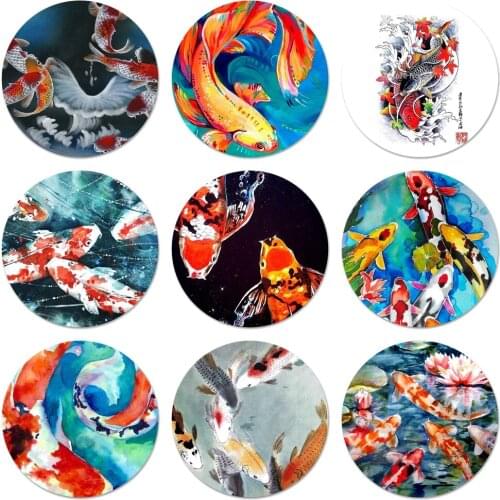 Chinese Koi Fishes Painting Icons Pins Badge Decoration Brooches Metal Badges For Backpack Decoration