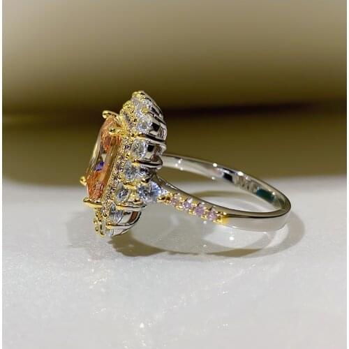 Luxury 925 Sterling Silver Engagement Double Halo 3ct Champagne Stone Wedding Ring For Women Wedding Party Jewelry Gift