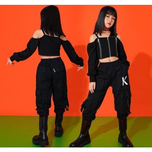 Girls Hip Hop Carnival Cheerleader Costume Clothing Kids Crop Sweatshirt Tops Jogger Pants Jazz Dancing Street wear Clothes