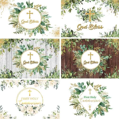 Mocsicka My First Holy Communion Backdrop Photography Newborn Baby Baptism Background Green Leaves Flowers Photo Studio Decorate