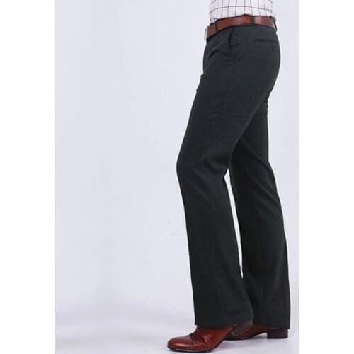 2021 New Winter Mens Flared Boot Cut Trousers Woolen Fabric Business Casual Office Meeting Slim Dark Grey Black