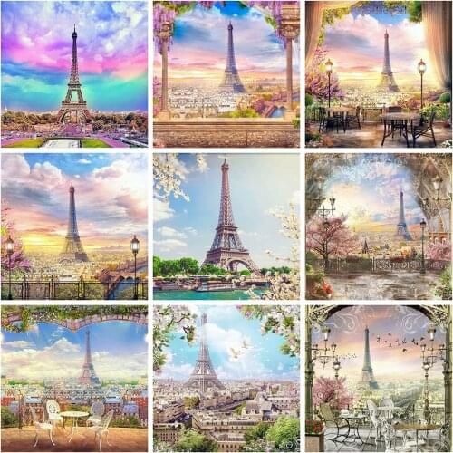 HUACAN Diamond Painting Kit Eiffel Tower DIY Diamond Embroidery Cross Stitch Landscape Rhinestones Mosaic Decortion
