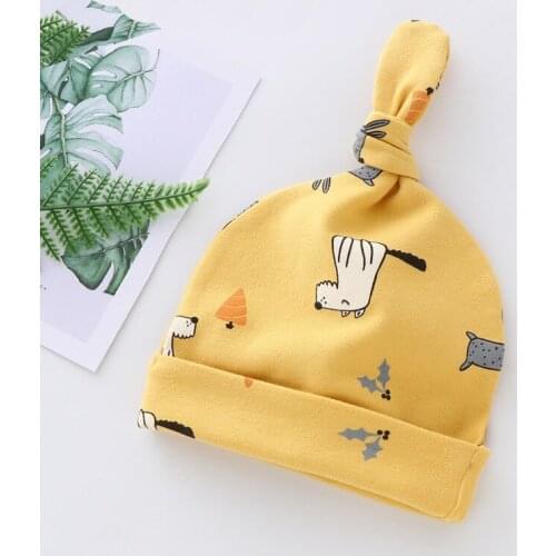 Spring AutumnToddler Cartoon Print Cap Baby Girls Boys Knot Beanie Cotton Hat 0-9 Months Newborn Kids Caps Baby Beanies Bonnet