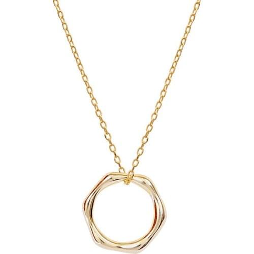 Retro Authentic 925 Sterling silver Gold Geometric Open hexagon pendant charm necklace FINE jewelry X167