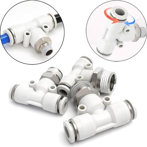 PB pneumatic quick coupling T-thread three-way quick coupling 1/8" 1/4" 3/8" 1/2" BSP white hose air connection male thread