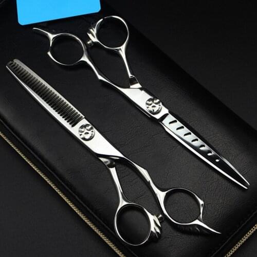 Professional Japan 440c 6 '' 7 holes hair cutting scissors haircut thinning barber makas haircutting shears Hairdresser scissors