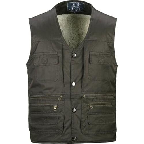 NEW Plus Size S-4XL Autumn&Winter men Multi-pocket Man Lambs wool lining Vest Jacket Warm Thicken Gilet men vests