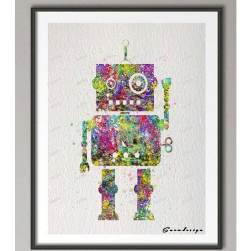 Rikivity Robot canvas painting Nursery wall art poster prints Pictures Boys room home Decoration Kids Bedroom sticker