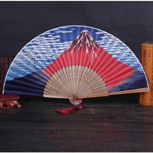 Silk Hand Fan Mount Fuji Kanagawa Waves Japanese Folding Fan Pocket Fan Wedding Accessories Decoration Gift Event Supplies