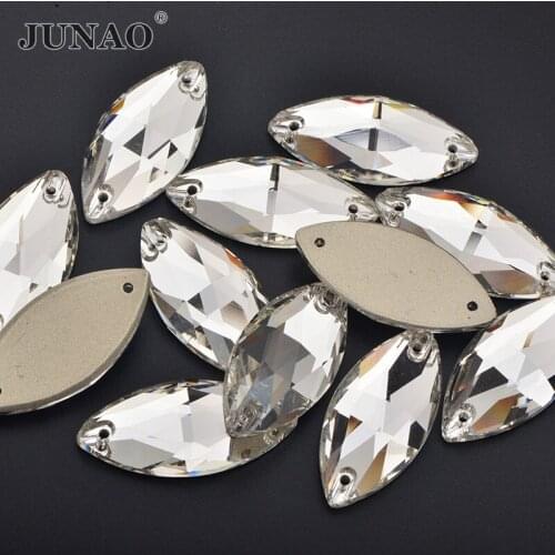 JUNAO 7x15mm 15x32mm Clear Horse Eye Crystals Sew On Glass Rhinestone Flat Back Glass Strass Fancy Crystal Stone for Clothing