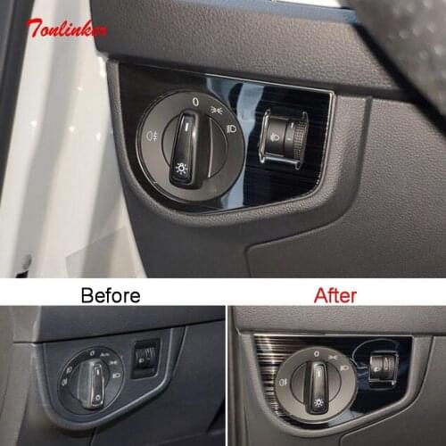 Tonlinker Interior Headlight Control Cover Case Sticker for Volkswagen POLO 2019 Car Styling 1 PCS Stainless steel Cover Sticker