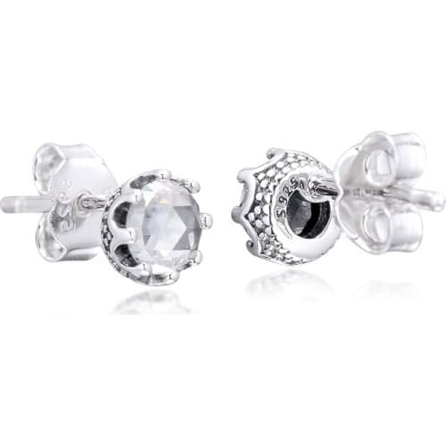 Clear Sparkling Crown Stud Earrings Elegant Jewelry Making 925 Original Sterling Silver Fashion Earring Studs Woman Gift