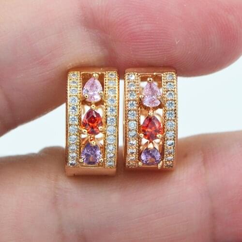 AAA+ Cubic Zirconia Gold Color Women Fashion Multicolor Teardrop CZ Huggie Hoop Earrings Jewelry