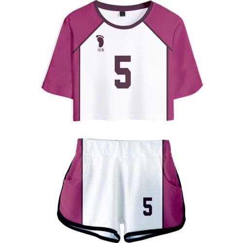 Anime Haikyuu Cosplay Costume Shiratorizawa Academy Ushijima Wakatoshi Tendo Satori Tracksuit Women Two Piece Set Top and Shorts