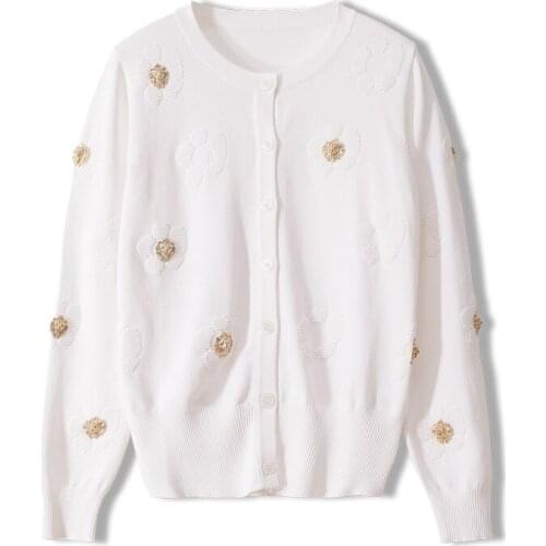 3D Floral Knitted Cardigans Women Tops Spring Autumn Korean Style Long Sleeve O-Neck Sweater Generous Office Lady Outerwear