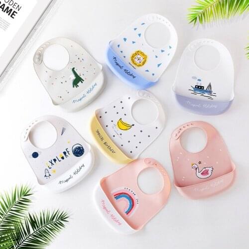 2021 Fashionable Cartoon Animal silicon Baby Bib Waterproof Adjustable Infant Bibs Children Bib Apron