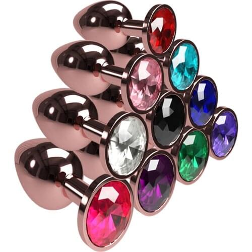 3 Size Smooth Metal Rose Gold Plating Crystal Jewelry Anal Plug Erotic Toy Anal Tube Bead Butt Plug Adult Products For Women Man