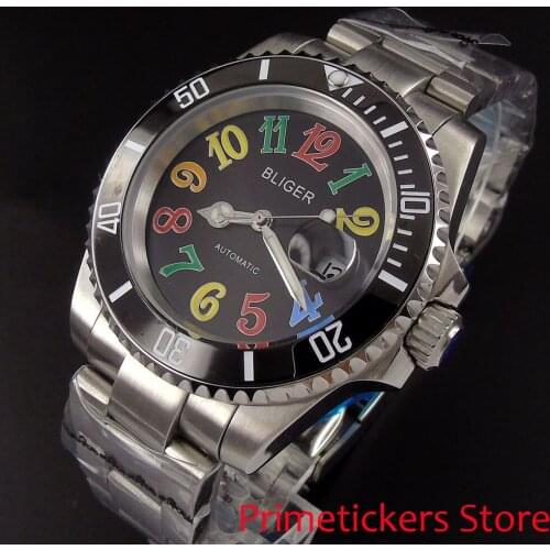 40mm black dial ceramic bezel date luminous automatic movement mens watch colorful numbers