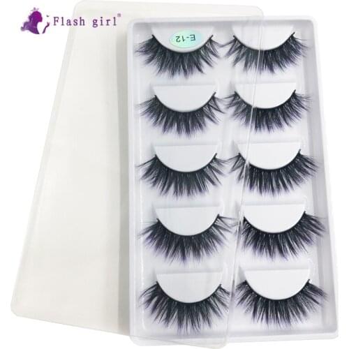 Flash girl Top grade E12 new style 5 pairs mink natural soft colorful eyelashes
