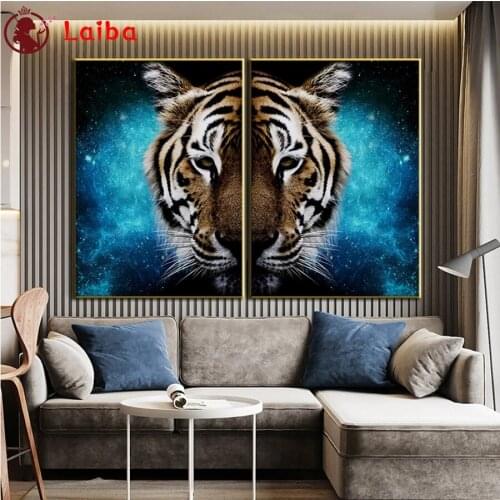 Diamond Mosaic Modern animal tiger portrait art Picture Diamond Painting Cross Stitch Embroidery Needlework Wall Art2PCS