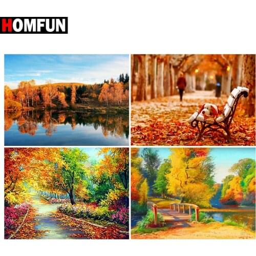 HOMFUN Diamond Painting Full Square/Round Drill 5D DIY "Maple tree landscape" Daimond Embroidery Rhinestone Cross Stitch Decor