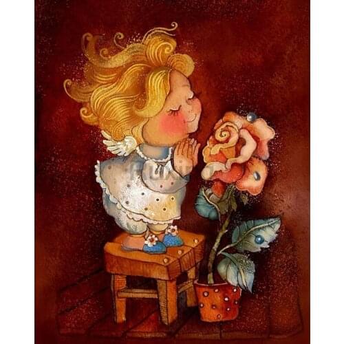 Diy handmade diamond painting Blond little girl angel and flowers Square Rhinestone cross stitch diamond embroidery mosaic decor