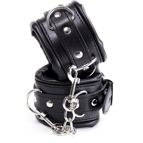 Black PU Leather Handcuffs Anklecuffs,Soft Padded Hand Cuffs Ankle Cuffs,Sex Bondage Restraints BDSM Sex Toys For Couple