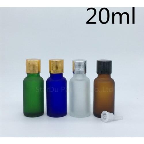Travel bottle 20ml Green blue amber transparent frosted Glass Bottle, Vials Essential Oil Bottle with Aluminum cap 200pcs/lot