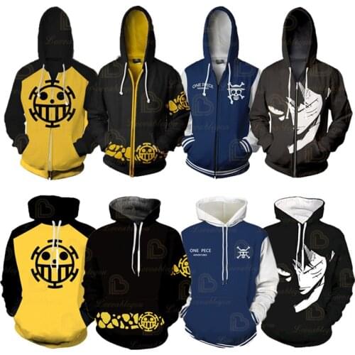 Newest ONE PIECE Hoodie Zipper Hoodies Luffy 3d Print Hooded Jacket for Boys Zoro Harajuku Autumn Streetwear Cosplay