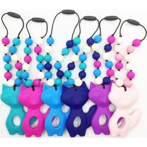 BPA Free Silicone Large FOx Teething Toy for Baby Carrier.Very Large Fox teether Necklace, bead teether, sensory toy, Necklace