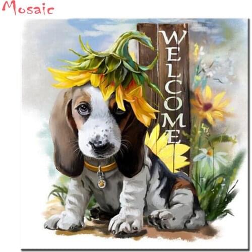 30x30cm 5D Diy Daimond Painting Cartoon Dog&sunflower Diamond Painting square Rhinestones Diamant Embroidery animal Decoration