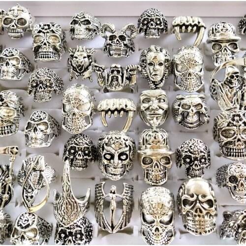30pcs Skull Skeleton Gothic Biker Rings Mens Rock Punk Ring Party Favor Wholesale Jewelry lots