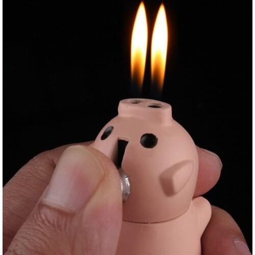Creative Compact Piglet Jet Lighter Inflatable Butane Dual Nozzle Free Ignition Lighter Stick Metal Fun Toys Without Gasolinents