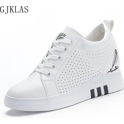 Leather Casual Shoes Platforms Womens Hidden Heels Wedge Sneakers White Woman Vulcanize Shoes Platform Sneakers Sport Femme