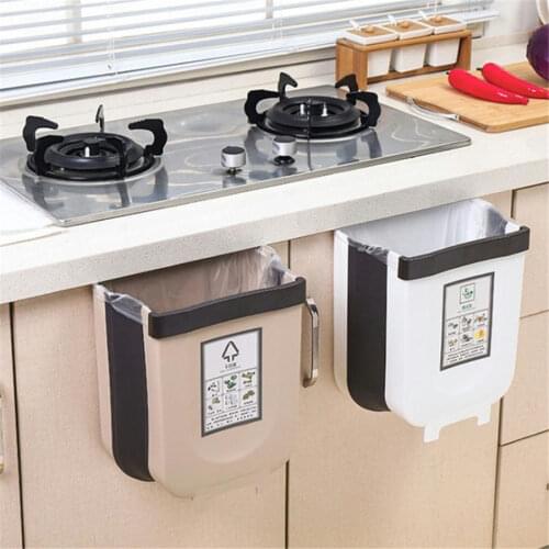 Kitchen trash can hanging household folding cabinet door classification wall hanging multifunctional folding trash can