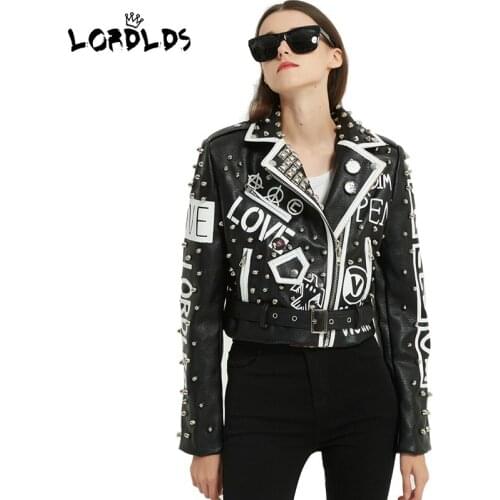 LORDLDS Women Black Leopard Leather Jacket Zip Up Moto Biker Fashion Streetwear Coats and Jackets Womens Clothing