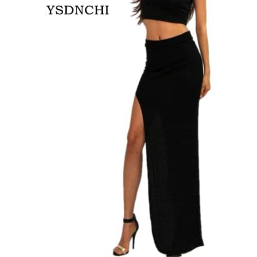 Summer Women Skirt High Slit Sexy Skirt Women Black Elegant Empire Slim OL Midi Skirts Straight Autumn Fashion Work Long Skirt