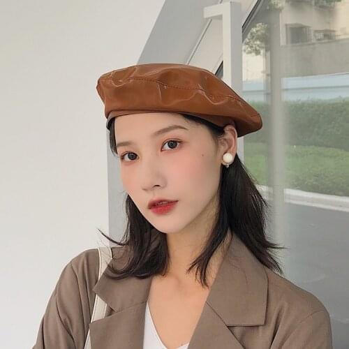 Fashion Faux Leather Pu Beret Cap Men Women Leisure Painter Hat