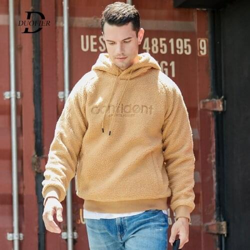 Warm Fleece Hoodies Men Casual Solid Color Hooded Sweatshirts Lambswool 2021 Winter New Hip Hop Mens Loose Outwear Top Tracksuit