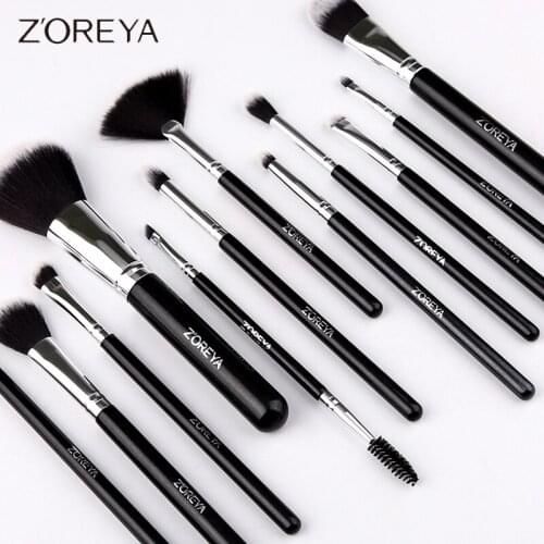 ZOREYA Makeup Brushes Set 12Pcs Powder Foundation Eyelash Small Fan Eye Shadow Eyeliner Make Up Brush Black Beauty Cosmetic Tool