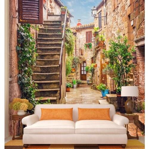 Custom Size 3D Photo Mural Alley views Removable Wall Papers Self-adhesive Vinyl Wall Sticker Art Home Decor Mural