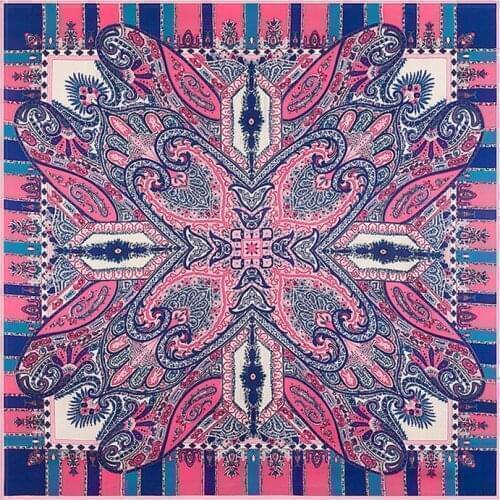 New 100% Silk Scarf for Women Retro Bohemia Paisley Print Square Scarves Neckerchief Muslim Headscarf Foulard Female Bandana