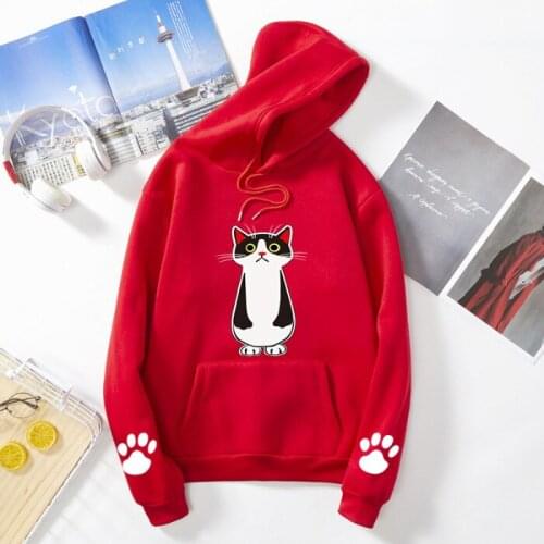 2020 autumn/winter Cartoon Cats And Cats Print Couples With The Same Hooded Plus Velvet Sweatshirt Men Women Jackets Oversized