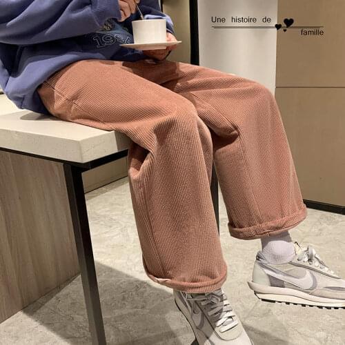 Autumn Winter Cotton Corduroy Pants Mens Fashion Retro Wide-leg Pants Men Streetwear Korean Loose Straight Casual Pants Mens