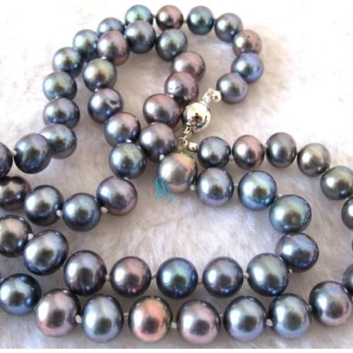 34 inches Long Pearl Jewelry 9-10mm Black Color Freshwater Pearl Necklace New Free Shipping
